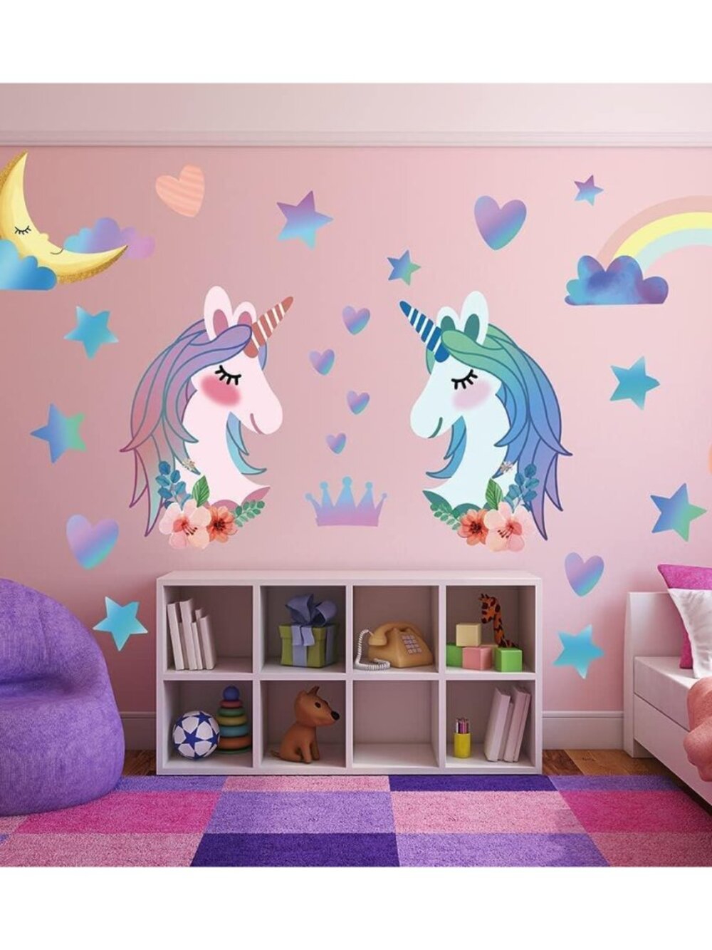 Large Unicorn Wall Decal Stickers for Girls Bedroom, Removable Peel and Stick La